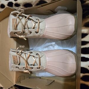 Sperry Beige and Pink Duck Boots